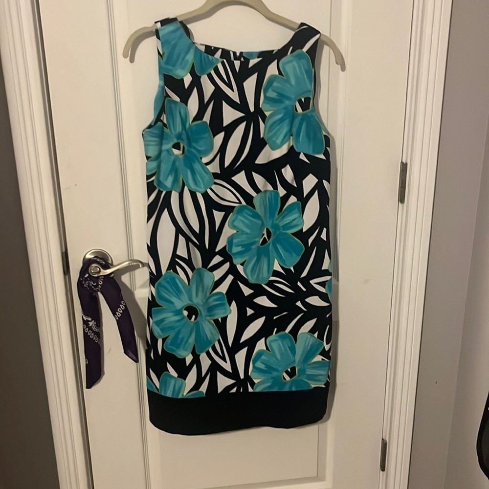 AB Studio Black and Blue Floral Mini Dress